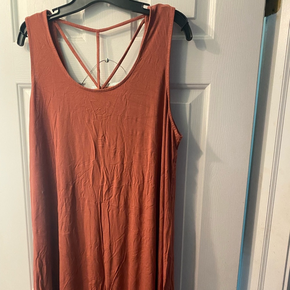 Rust Criss-Cross Back Detailed Stretch Swing Dress